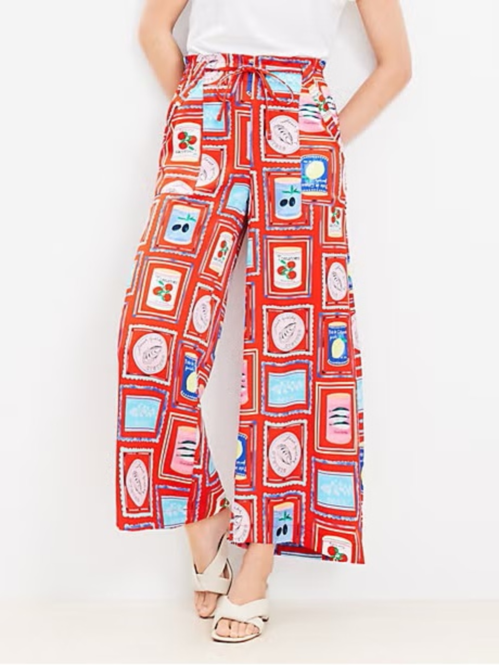 LOFT Breezy Can Print Wide-Leg Drawstring Pants - XL